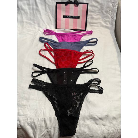 NWOT Victoria’s Secret PINK Double Strap Thong Lot – Size Medium - Picture 1 of 2